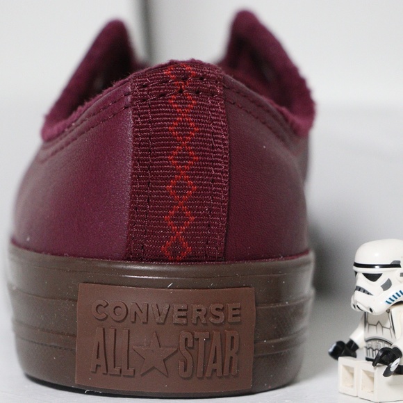 New Burgundy Leather Converse All Star Low Top - Picture 3 of 8
